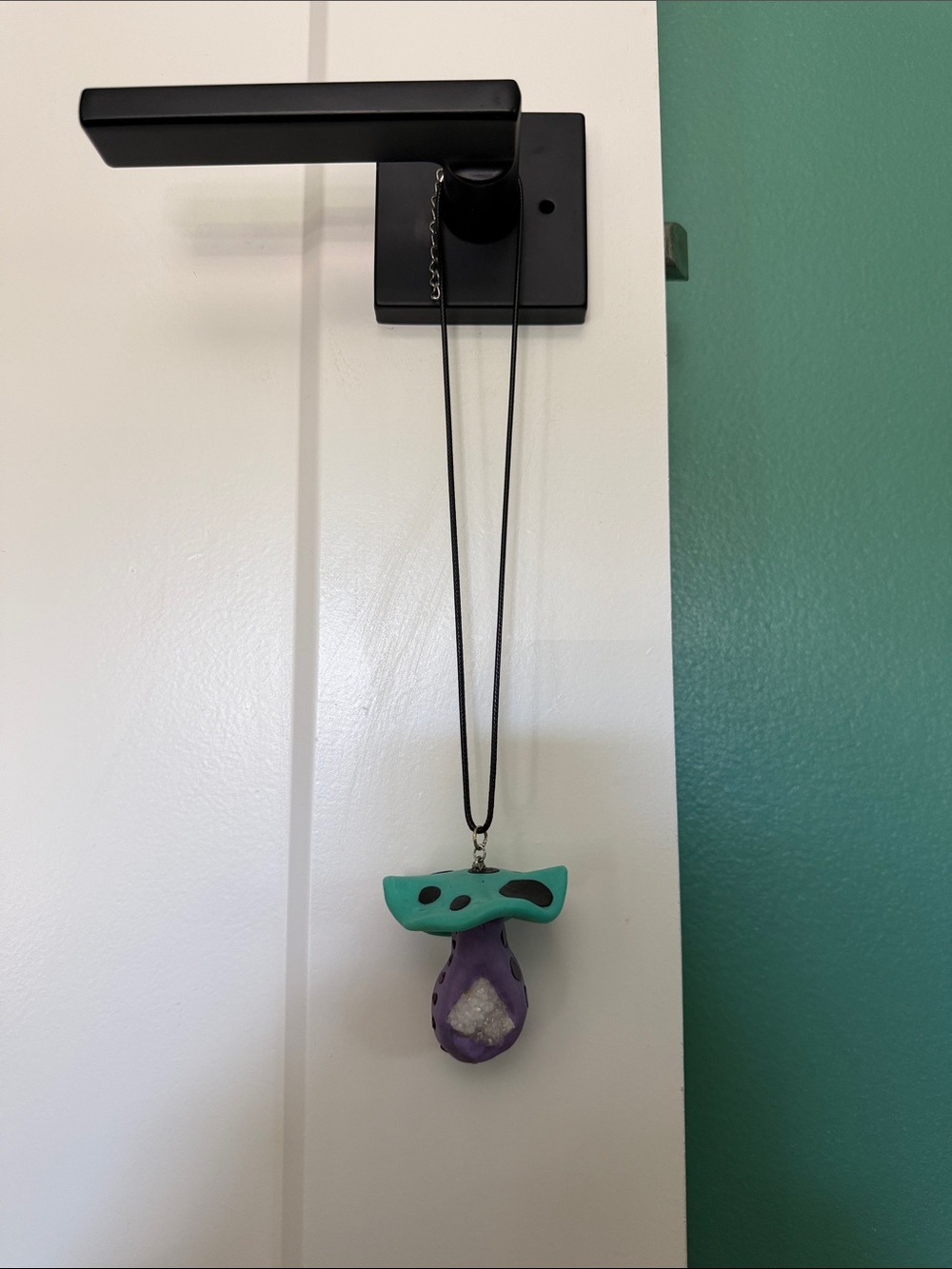 Handmade stone Mushroom Pendant Necklace in Teal and Purple